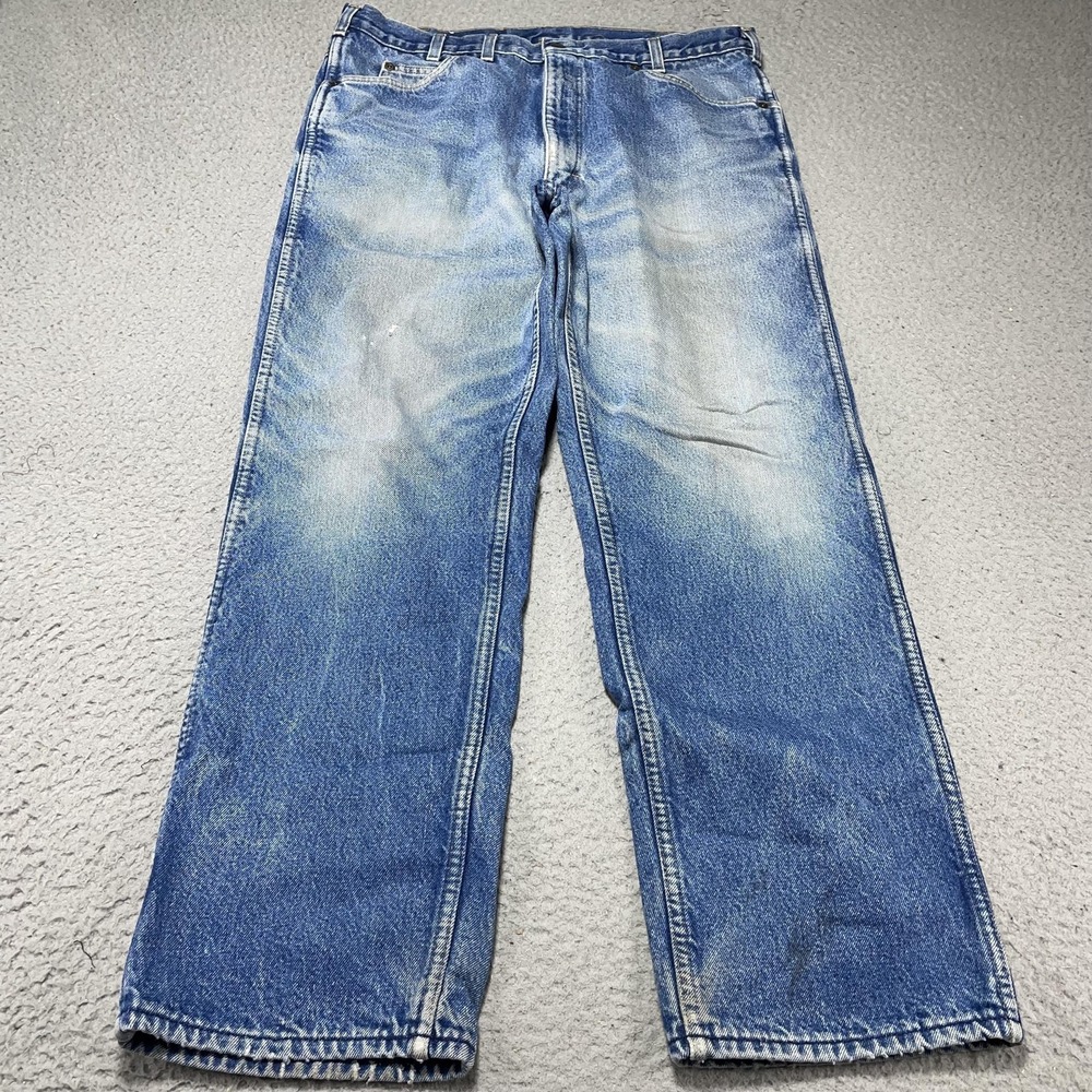 OshKosh B'gosh Jeans Mens 35x29 Blue Plaid Flannel Lined Relaxed Fit‎ Denim VTG